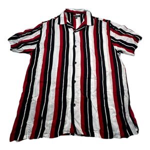 CONTENDER Mens XL Red Black White Vertical Stripe Short Sleeve Button Up Shirt